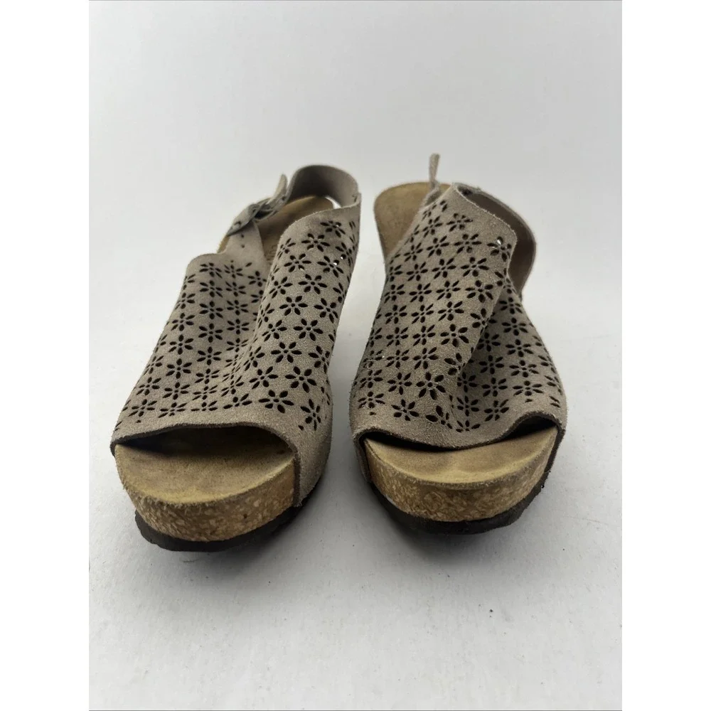 Marina Luna Italy Suede Sandals Beige Cutout Ankle Strap Women's 6